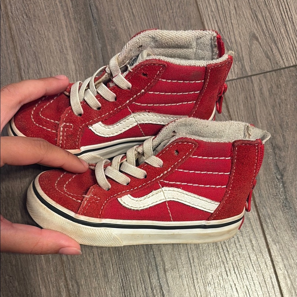 Vans Red and White High-Top Sneakers